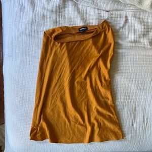 Express mustard satin midi skirt